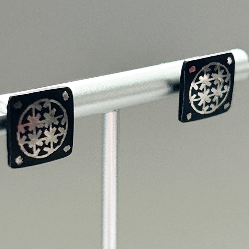 Bidri Handcrafted Black Pure Silver Earrings